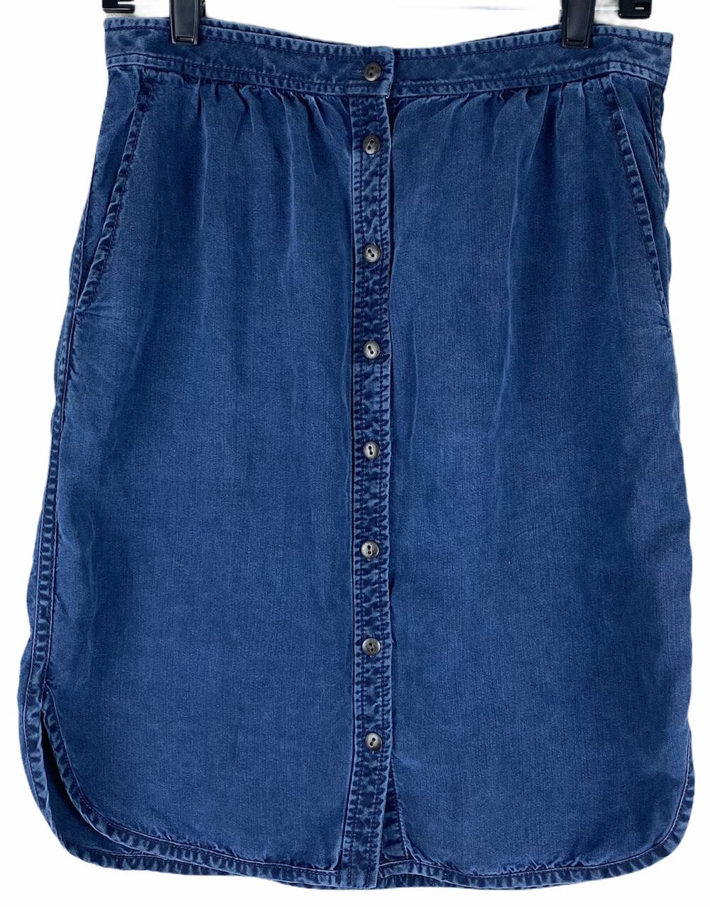 Tibi Button Front Chambray Denim Skirt Size 6 100% Lyocell Slant Pockets Blue